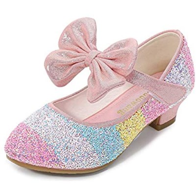 Mowoii Girls Glitter Mary Jane Low Heel Wedding Party Princess Dress Pumps Shoes Shoes for Toddler Kids