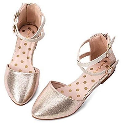 nerteo Girl's Pretty Glitter Ballet Flats Ankle Strap Dress Shoes Sandals (Toddler/Little Kid/Big Kid)