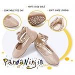 PANDANINJIA Girl's Jessica Pearl Bow Ballet Flats Shoes Double Ankle Strap Dress Ballerina Flat Mary Jane