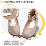 PANDANINJIA Girl's Jessica Pearl Bow Ballet Flats Shoes Double Ankle Strap Dress Ballerina Flat Mary Jane