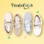 PANDANINJIA Girl's Toddler/Little Kid Cheryl Bow Princess Flower Ballerina Flats Shoes Pearl Double Strap Dress Ballet Flat Mary Jane