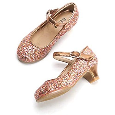 THEE BRON Toddler Flower Girl Gold Giltter High Heels Princess Dress Shoes
