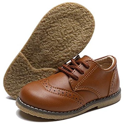 TIMATEGO Toddler Boys Girls Oxford Shoes PU Leather Lace Up School Loafer Flats Baby Infant Uniform Dress Shoes(Toddler/Little Kid)