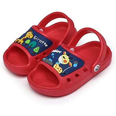 C CELANDA Boys Girls Garden Clogs Toddler Kids Open Toe Beach Slides Sandals Soft Non-Slip Pool Water Shoes Cartoon Dinosaur Shower Slipper