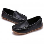 SOFMUO Boys Girls Leather Loafers Slip-On Oxford Flats Boat Dress Schooling Daily Walking Shoes(Toddler/Little Kids)