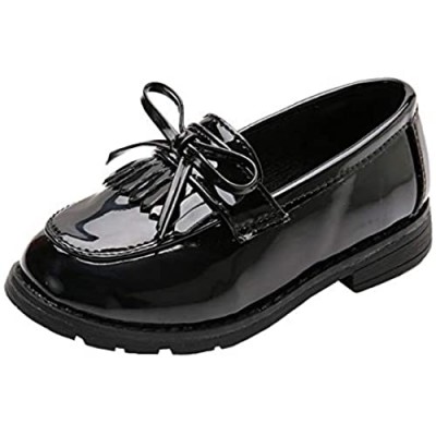 WUIWUIYU Girls Patent Leather Slip-On Penny Loafers Flats Bow Tassel Oxfords Moccasins Dress Shoes