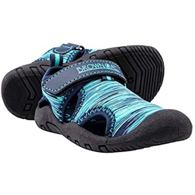 Brown Oak Kids Water Shoes Quick Dry Anti Slip Closed Toe Aqua Swim Sport Sandals (Toddlers/Little Kids)