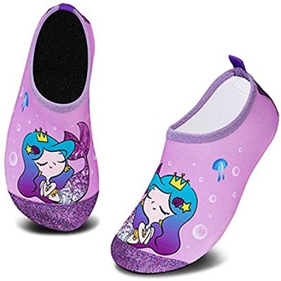 Kids Swim Water Shoes Non-Slip Quick Dry Barefoot Mermaid Aqua Pool Socks Shoes for Boys & Girls Toddler (GLI Mer Purple  28/29EU)