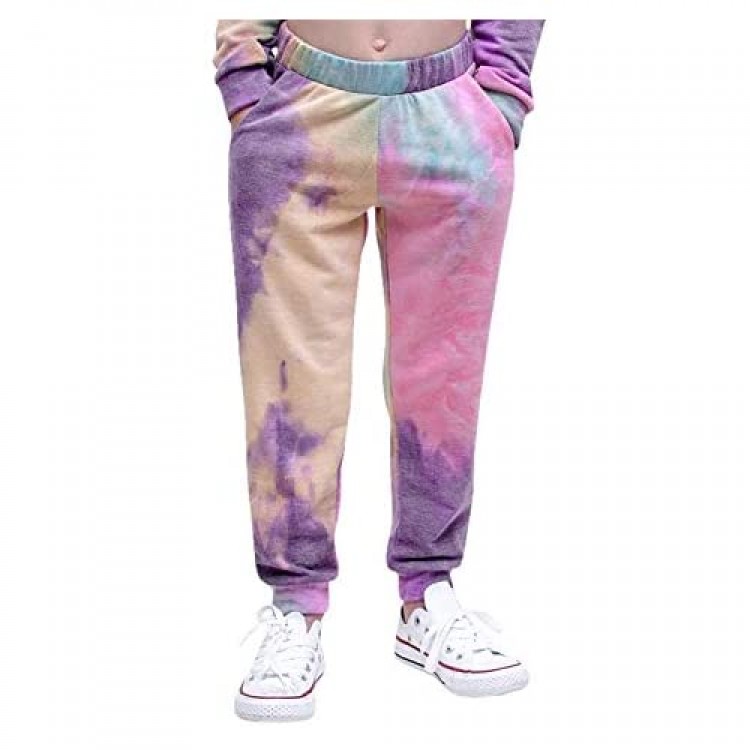 Bbalizko Kids Girls Tie Dye Joggers Sweatpant Loose Elastic High Waist Trouser Sport Pants with Pocket