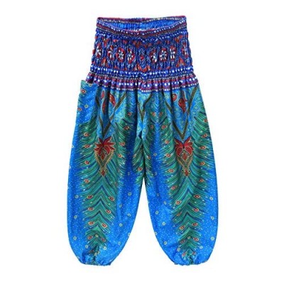 TiaoBug Kids Boys Girls Harem Trousers Floral Print Yoga Pants Smocked Baggy Boho Hippie Trousers Harem Pants Beachwear