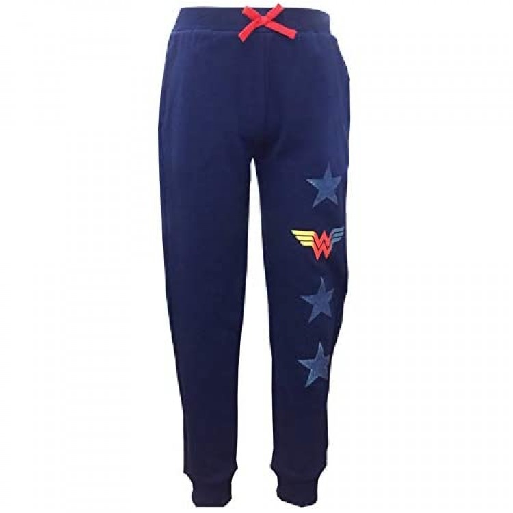 Warner Brothers Girls Wonder Woman with Stars Navy Joggers Sweatpants with Contrasting Drawstring