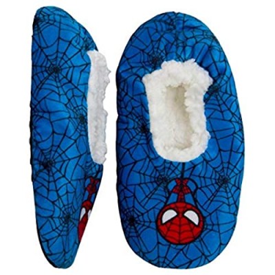 Boys Spiderman Slipper Fuzzy Babba Cozy Warm Slip on (4T-5 Shoe Size 8-13) Blue