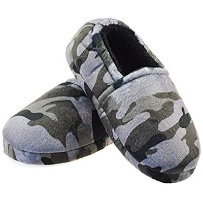 LA PLAGE Little/Big Kids Boys Camouflage Grey Slippers with Cozy Warm Memory Foam Indoor Outdoor Slip-on Anti-Skid House Shoes