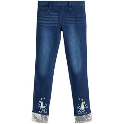 dELiAs Girl Jeggings - Super Stretch Embroidered Jean Leggings with Sequin Cuffs