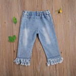 Fepege Children's Jeans Casual Ripped Tassel Jeans Slim Denim Pants for Kids Girls