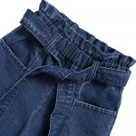 inherited Children Girls Toddler Basic High Waist Straight Jeans Flared Pants Elastic Belt Jeans Capris