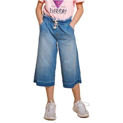 M.D.K Girls Denim Culottes Cropped Length Drawstring Loose Fit Wide Leg Jeans