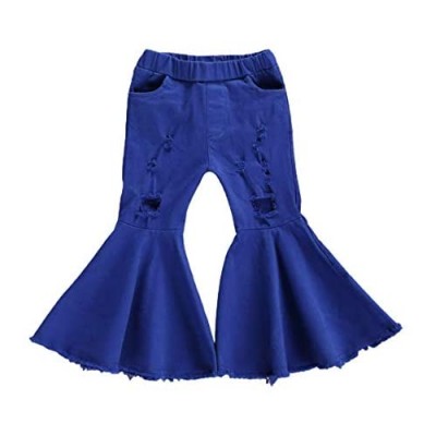 Seyurigaoka Toddler Baby Girl Flare Pants Bell Bottom Jeans Ripped Jeans Black Ruffle Denim Jeans for Little Kid Girls