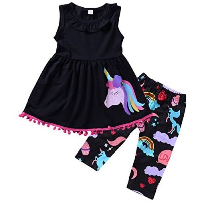 2-7T Toddler Girls Pony Sleeveless Shirt Tops Cropped Pants Outfits Clothes Set