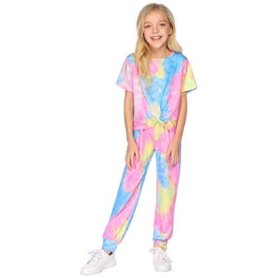 Arshiner Girls Clothing Set 2 PCS Tie Dye Outfits Twist Front Top and Pants Set