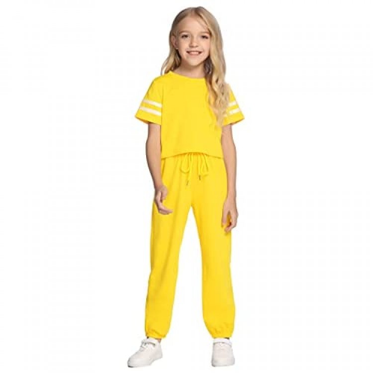 Arshiner Girls Clothing Sets Soft 2 Piece Outfits Short Sleeve for Size 5-13 Years
