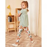 Arshiner Little Girls Outfits Floral Hi-Lo Tops+Pants Sets Short Sleeve 2pcs Pants Sets with Pockets