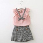 Baby Toddler Girls Spring Spring Clothes Outfits 2-7 Years Old Kid Sleeveless Bowknot Vest Plaid Shorts Pants Set