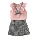 Baby Toddler Girls Spring Spring Clothes Outfits 2-7 Years Old Kid Sleeveless Bowknot Vest Plaid Shorts Pants Set