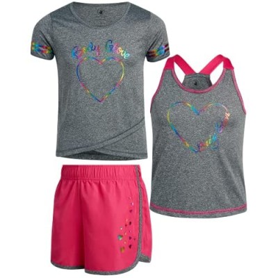 Body Glove Girls Active Short Set with Matching Tank Top and T-Shirt (3-Piece)