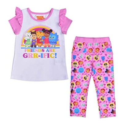 Daniel Tiger Shirt and Legging Set for Girls  Matching Short Sleeve Tee and Pants with Pockets