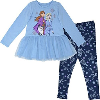 Disney Frozen Girls Elsa Anna Olaf T-Shirt and Tulle Leggings Set