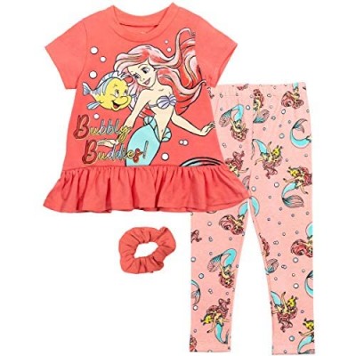 Disney Little Mermaid Ariel Ruffled Shirt & Legging Set with Scrunchy