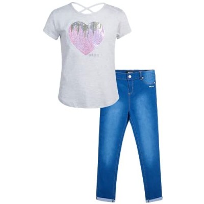 DKNY Girls’ Jeggings Set – Short Sleeve T-Shirt and Stretch Denim Jeans Pants Set