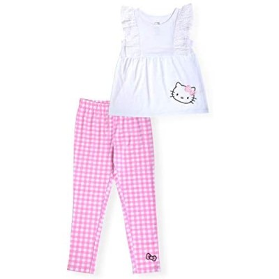 Hello Kitty Girls 2-Piece Fashion Tee Shirt and Active Capri Legging Set Ruffle Top and Stretch Pants for Little Girls