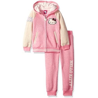 Hello Kitty Little Girls' 2 Piece Hooded Fleece Active Clothing Set  White Hoodie Outfit  Clothes for Little Girls