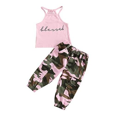 Kids Toddler Baby Girl Clothes Set Letter Sleeveless Shirt Tank Tops + Camouflage Pants Leggings Summer Outfits