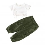 Kids Toddler Girls Summer Outfit Short Sleeve Crop Tops Green Pants 2 Piece Clothes Set