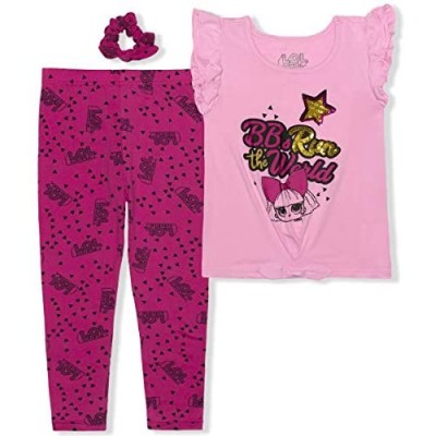 L.O.L. Surprise! Girl's Short Sleeve Tee Shirt and Leggings Set with Hair Scrunchie