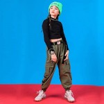 LOLANTA Girls Half-Turtleneck Long Sleeve Crop Tops Cargo Pants Set with Pockets Street Dance Outfits