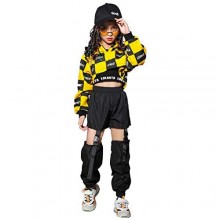 LOLANTA Girls Street Dance Costume Hip Hop Checkered Hoodie Sweatshirt Joggers Pants Outfits
