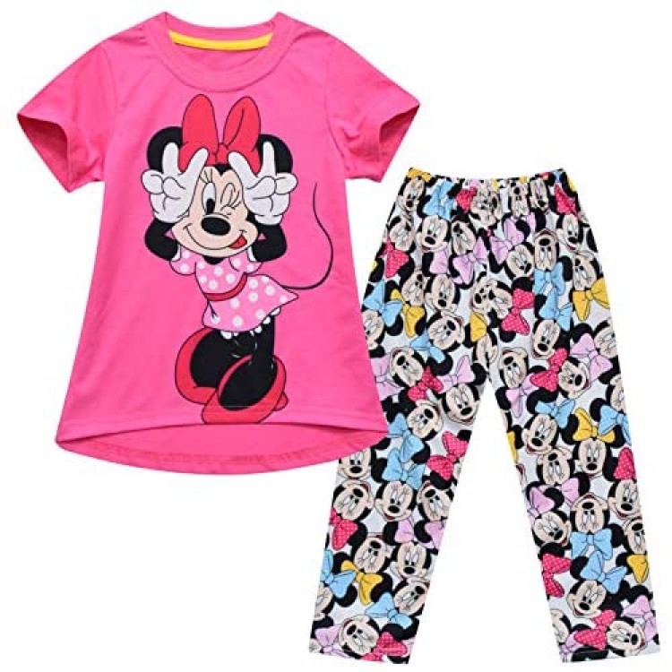 Riekinc Minnie Mouse Toddler Girls Short Sleeve Shirts and Leggings Set Two Pieces