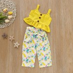 Toddler Kids Girls Ruffle Strap Tank Tops+Geometric Wide Leg Pants Outfit Summer Clothes Two Piece Set