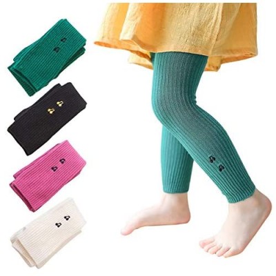 4 Pack Toddler Baby Cable Knit Basic Ribbed Leggings Footless Tights Kids Little Girls Pants