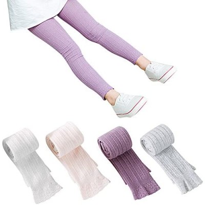 BOOPH 4 Pack Girls Legging Tight Flared Lace Footless Knitted Stocking Pant 1-9T