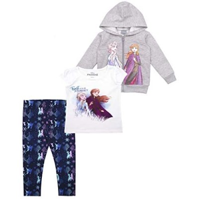Disney 3-Piece Frozen II Leggings Set for Girls with Elsa Shirt and Zip-Up Hoodie