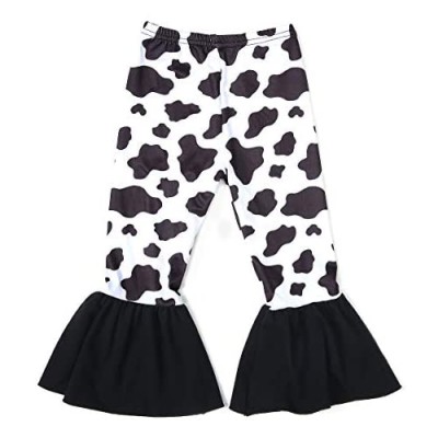 ELSANI Girls Ruffle Leggings Leopard Printed Flare Pants Bell Bottoms