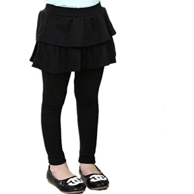 Face Dream Little Girls Footless Leggings with Mini Ruffle Skirt Stretchy Cotton Pantskirt
