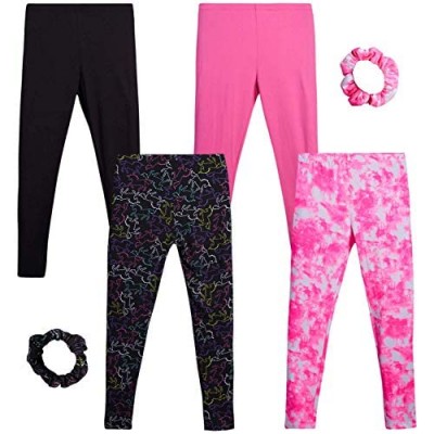 One Step Up Girls Active Leggings - Yoga Pants with Matching Scrunchies (4 Pack)