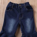 Toddler Kids Girls Bell Bottom Jeans Ruffle Flare Raw Hem Denim Pant Trousers High Waisted Wide Leg Pants Leggings