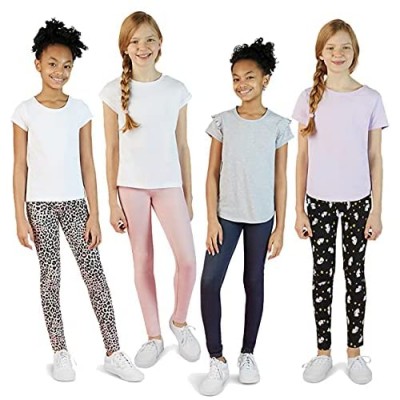 VIGOSS 4 Pack Leggings for Girls | Soft Stretch Cotton and Stylish  Solid Colors and Patterns